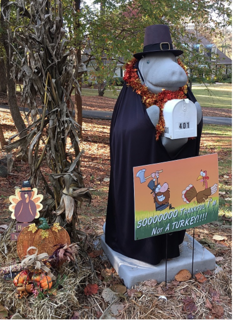 Manny the Manatee wears a bewitching Costume for Halloween.